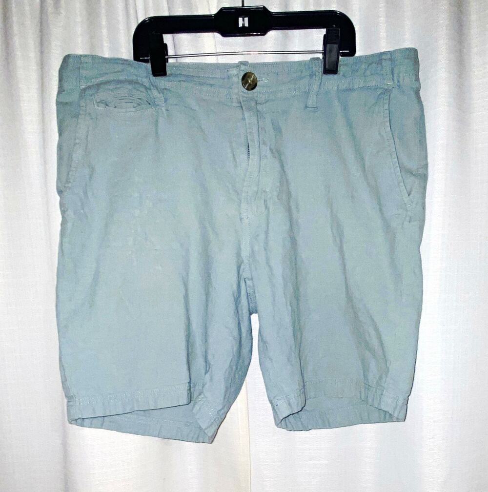 14th & union Men’s Blue Linen/Cotton Chino Shorts Flat Front 9” Inseam Size 34